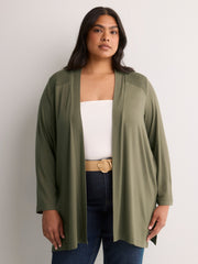 Responsible, Gray Leaf-Print Straight Tunic Cardigan