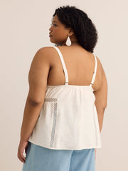 Linen Blend Swing Cami Blouse with Pintuck Detail