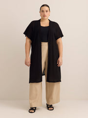 Relaxed-Fit Short-Sleeve Crochet Tunic Cardigan