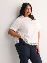 Straight-Fit Short-Sleeve Crew-Neck T-Shirt with Lace Hem