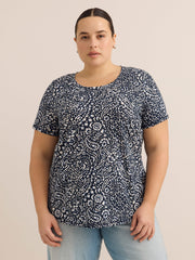 Curvy-Fit Dark Printed Short-Sleeve Crew-Neck Tee