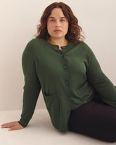 Responsible, Buttoned-Down Cotton Blend Crewneck Cardigan