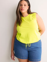 Straight-Fit Sleeveless Bubble Knit Top with Embroidery