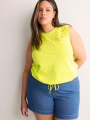 Straight-Fit Sleeveless Bubble Knit Top with Embroidery