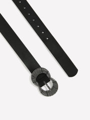 Denim Belt with Embellished Buckle