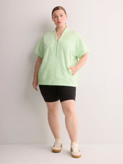 French Terry Half-Zip High-Neck Cap-Sleeve Sweatshirt - Active Zone