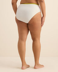 White High-Waisted Textured Swim Brief with Contrast Binding