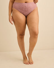 Dark Rose High-Cut Lace Brief with Mesh Inserts - Déesse Collection