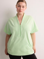 French Terry Half-Zip High-Neck Cap-Sleeve Sweatshirt - Active Zone