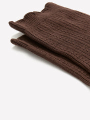 Brown Textured Ankle Socks with Scalloped Edge