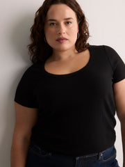 Ribbed Knit Fitted Short-Sleeve T-Shirt