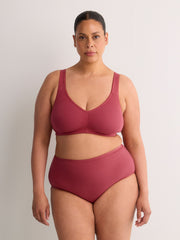Wireless Red Ribbed Cotton Bra with Picot Trim - tiVOGLIO