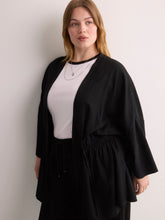 Linen-Blend Loose Kimono Tunic with Waist Drawstring