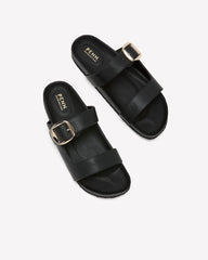 Extra Wide Width, Black Double-Strap Sandal with Wide Buckle