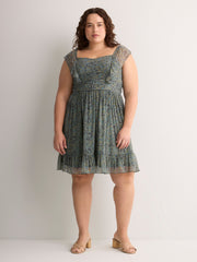 Fit-and-Flare Sangria Flutter Sleeve Dress