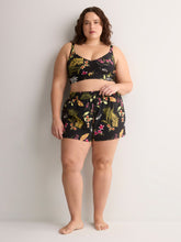 Black Floral Mid-Rise Flared Swim Short