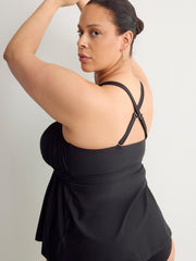 Black Fit and Flare Babydoll Tankini Top