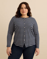 Striped Long-Sleeve Crewneck Cardigan