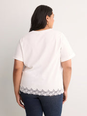 Straight-Fit Short-Sleeve Crew-Neck T-Shirt with Lace Hem
