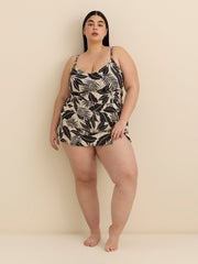 Leaf-Print Scoop-Neck Tankini with Floating Underwire - Bleu Rod Beattie