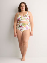 White Floral High-Waist Swim Brief
