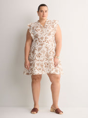 Short Flutter-Sleeve Swing Dress
