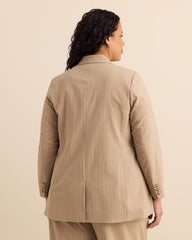 Beige Pinstripe Single-Breasted Blazer