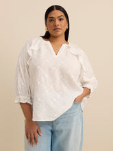 Swing Blouse with Ruffled Split Neckline