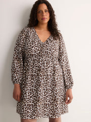 V-Neck Long Balloon Sleeve Empire Waist Dress
