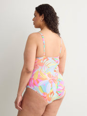 Floral Shirred Scoop-Neck One-Piece Swim Suit - Bleu by Rod Beattie