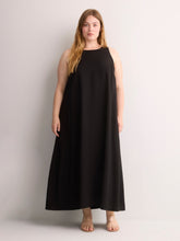 Sleeveless A-Line Halter Maxi Dress with Back Bow Tie