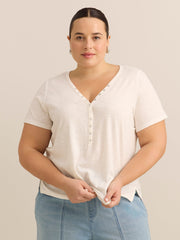 Short-Sleeve Henley T-Shirt with Snaps