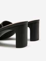 Wide Width, Peonie Black Faux Leather One-Band High-Heel Sandal