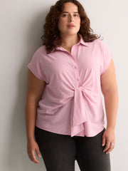 Knotted Buttoned-Down Blouse