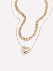 Two-Layer Short Golden Necklace with Heart Pendant