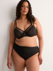 Black Lace and Mesh Thong - Déesse