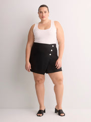 Linen-Blend Buttoned Skort