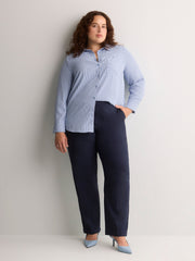 Petite, Navy Savvy-Fit Straight-Leg Pant - PENN. Essentials