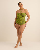 Green Foliage-Print High-Waisted Swim Brief