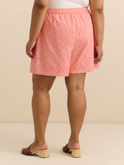 Pink Embroidered Cotton Pull-On Short