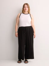 Linen-Blend Wide-Leg Crop Pant with Drawstring at Waistband