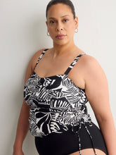 Black Foliage-Print Twisted Bandeau Tankini Top