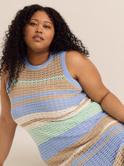 Striped Sleeveless Crochet Knit Maxi Dress