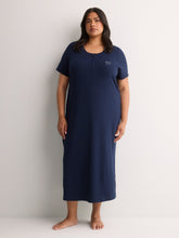 Blue Ribbed Long Short-Sleeve Sleepshirt - tiVOGLIO