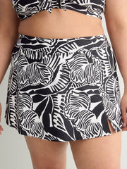 Printed High-Waist Swim Skirt With Built-In Brief