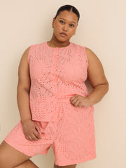 Pink Embroidered Cotton Pull-On Short