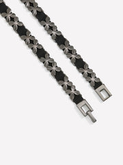 Black Stretch Belt with Floral Metal Links