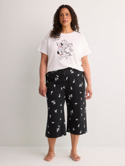 Black Cotton Knit Capri Pyjama Pant with Dalmatian Print - Disney