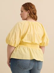 V-Neck Short Bubble Sleeve Blouse