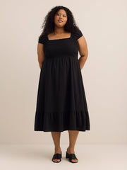 Smocked Maxi Dress with Cap Sleeves
